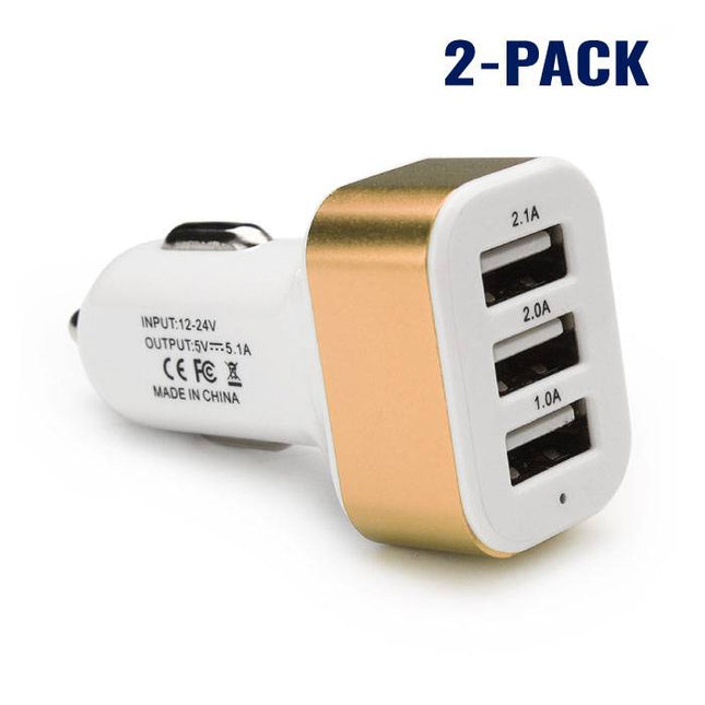 2-Pack High Speed 3-Port Autolader/Carcharger Goud