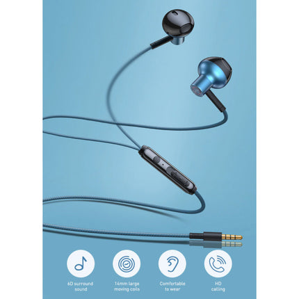 H19 Oordopjes met Microfoon en Controls - 3.5mm AUX Oortjes Volumebeheer Wired Earphones Oortelefoon Blauw