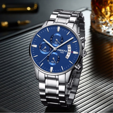 Staal Horloge voor Heren - Luxe Bandje Anoloog Uurwerk voor Mannen Kwarts Blauw