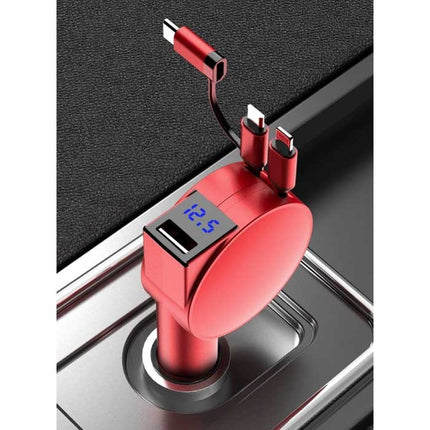 XJ08 3 in 1 USB Autolader/Carcharger voor iPhone Lightning / USB-C / Micro-USB met 60W Fast Charging - Rood