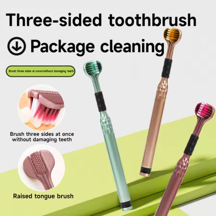 2-Pack Tandenborstel Set 3-Zijdig - Ideaal Hoekontwerp - Verhoogde Tongcoatingborstel - Blauw Roze