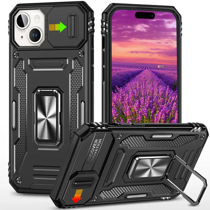 iPhone 15 Pro Max - Armor Hoesje met Kickstand en Camera Slide - Magneet Grip Cover Case Zwart
