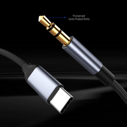 USB-C naar 3.5mm AUX Kabel Verguld Audio Jack Type C 1 Meter - Zwart