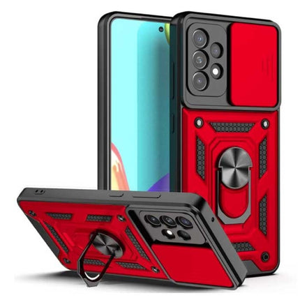 Samsung Galaxy S22 - Armor Hoesje met Kickstand en Camera Bescherming - Pop Grip Cover Case Rood