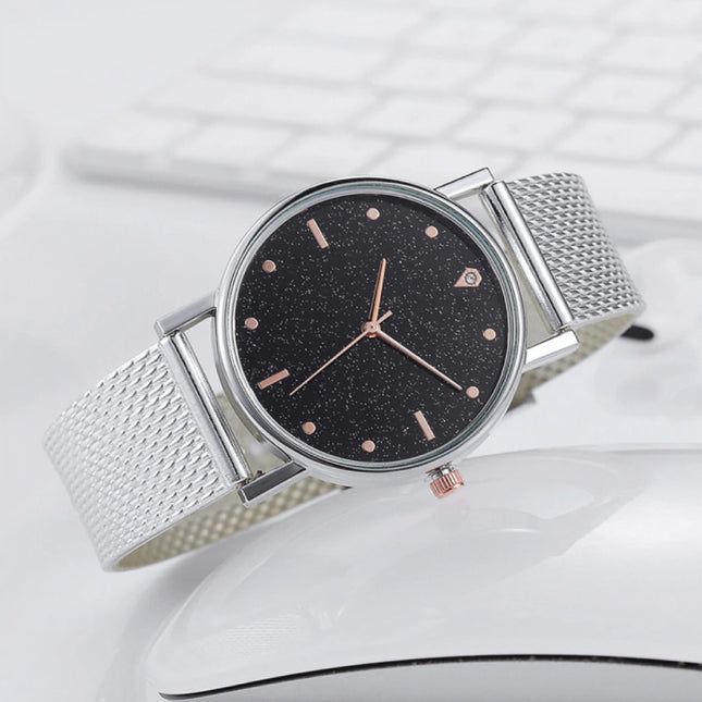 Horloge Kwarts Dames - Luxe Anoloog Uurwerk voor Vrouwen Zilver-Zwart