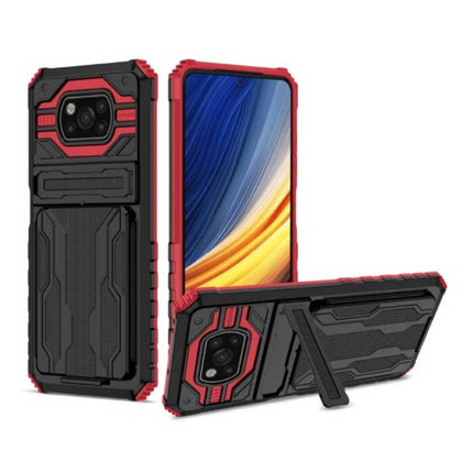 Xiaomi Poco M3 - Armor Card Slot Hoesje met Kickstand - Wallet Cover Case Rood