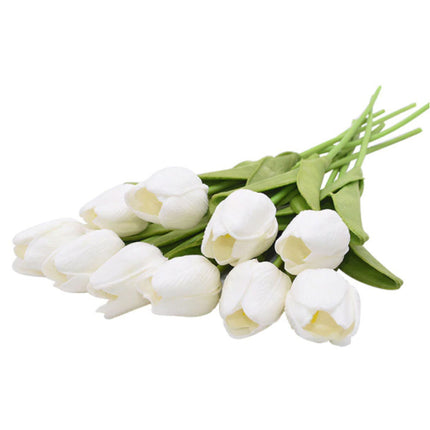 Kunst Boeket - Tulpen Zijden Bloemen Tulp Luxe Boeketten Decor Ornament Wit