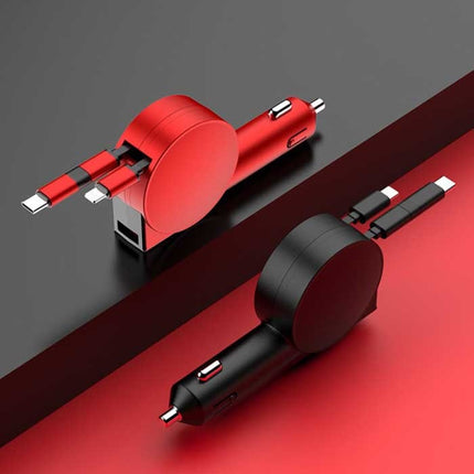 XJ08 3 in 1 USB Autolader/Carcharger voor iPhone Lightning / USB-C / Micro-USB met 60W Fast Charging - Zwart 