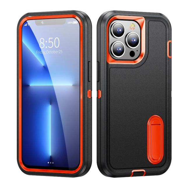iPhone 12 Pro Armor Hoesje met Kickstand - Shockproof Cover Case Zwart Oranje