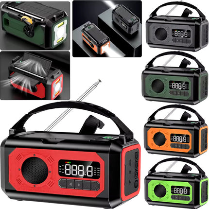12000mAh Radio Powerbank op Zonne-energie met Dynamo - Ingebouwde Zaklamp - Batterij Oplader Noodradio Ontvanger - Zwart
