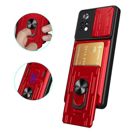 Xiaomi Poco X4 Pro 5G - Card Slot Hoesje met Kickstand en Camera Bescherming - Pop Grip Cover Case Rood