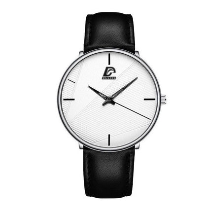 Minimalistisch Horloge voor Heren - Modieus Ultradun Zakelijk Kwarts Uurwerk Zilver Wit Leren Bandje
