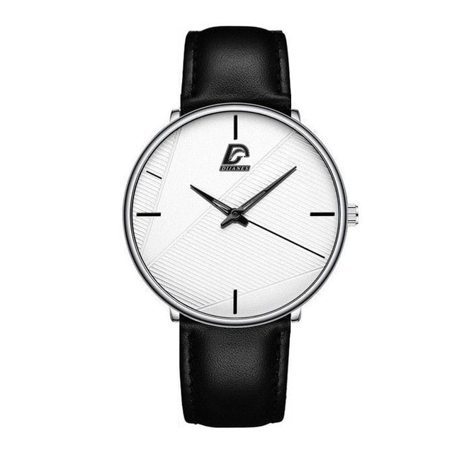 Minimalistisch Horloge voor Heren - Modieus Ultradun Zakelijk Kwarts Uurwerk Zilver Wit Leren Bandje