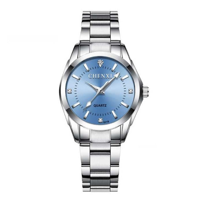 Luxe Horloge voor Dames - Waterdicht Stras Horloge Roestvrij Stalen Armband Lichtblauw