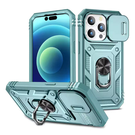 Armor Hoesje voor iPhone 14 - met Kickstand en Camera Slide - Magneet Grip Cover - Groen