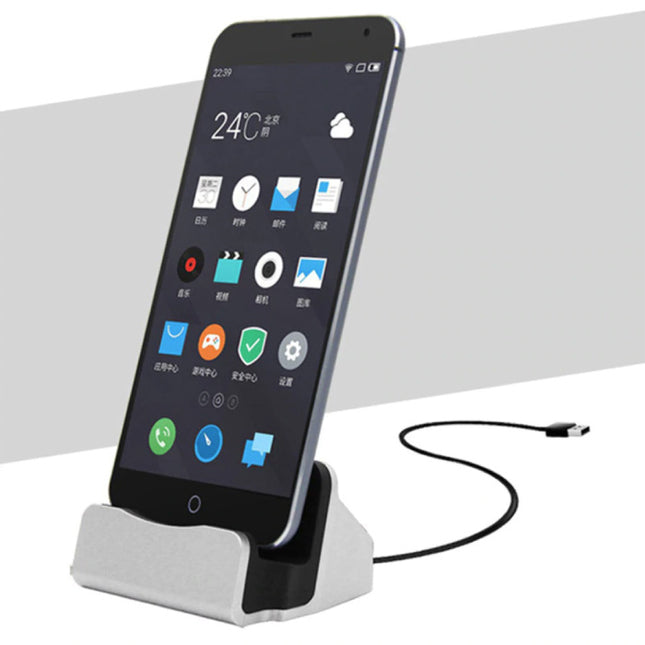 5W Oplader Standaard voor Micro-USB - Telefoon Houder Fast Charging Zilver