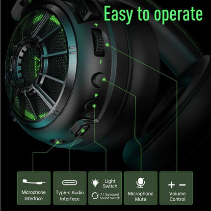 AUX/USB/Type C Gaming Headset - Voor PS4/XBOX/Switch/PC 7.1 Surround Sound - Headphones Koptelefoon  met Microfoon Zwart