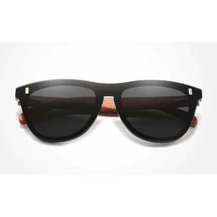Luxe Zonnebril met Houten Montuur - UV400 en Polarisatie Filter voor Vrouwen - Zwart
