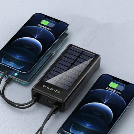 100.000mAh Solar Powerbank met 4 Poorten en 3 Types Oplaadkabel - Ingebouwde Zaklamp - Externe Noodaccu Batterij Oplader Charger Zon Rood