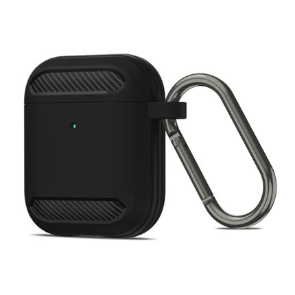 Shockproof Hoesje voor AirPods 1 / 2 met Karabijnhaak - AirPod Case Cover Skin - Zwart