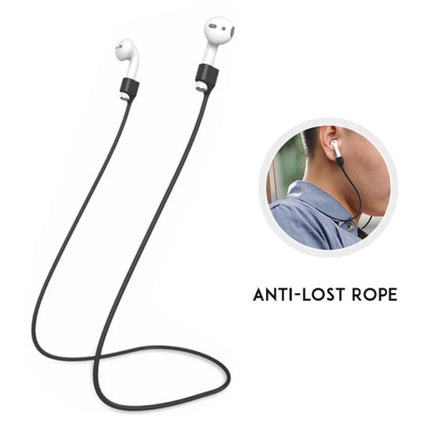 6 in 1 Kit voor AirPods 1 / 2 Zwart - Hoesje / Anti-Lost Strap / Karabijnhaak / Opbergdoosje / Draagband / 2x Stofkap 