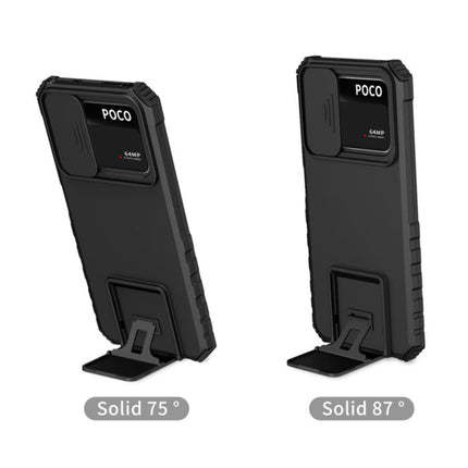Xiaomi Poco M3 - Kickstand Hoesje met Camera Slide - Cover Case Groen