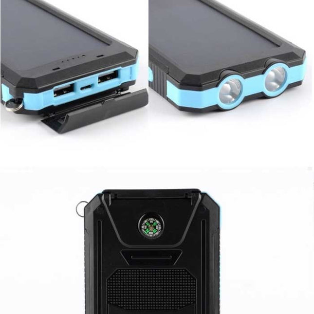 Solar Charger 20.000mAh met Zaklamp - Externe Powerbank Zonnepaneel Noodaccu Batterij Oplader Zon Blauw
