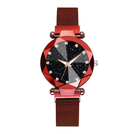 Starry Night Horloge Dames - Luxe Anoloog Kwarts Uurwerk voor Vrouwen Rood