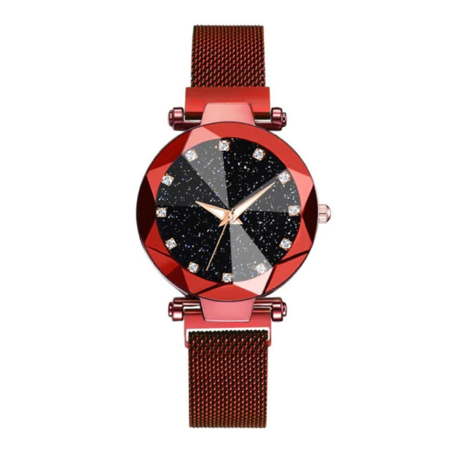 Starry Night Horloge Dames - Luxe Anoloog Kwarts Uurwerk voor Vrouwen Rood