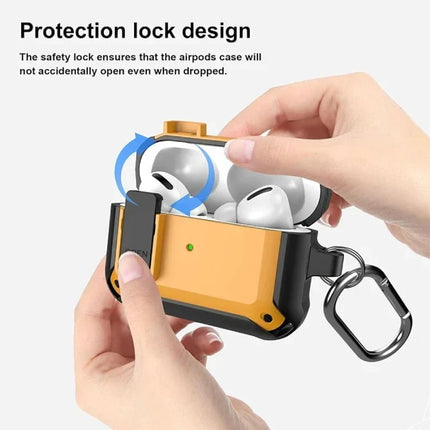 Shockproof Hoesje voor AirPods Pro 2 - Met Slot en Karabijnhaak - AirPod Case Cover Skin - Rood