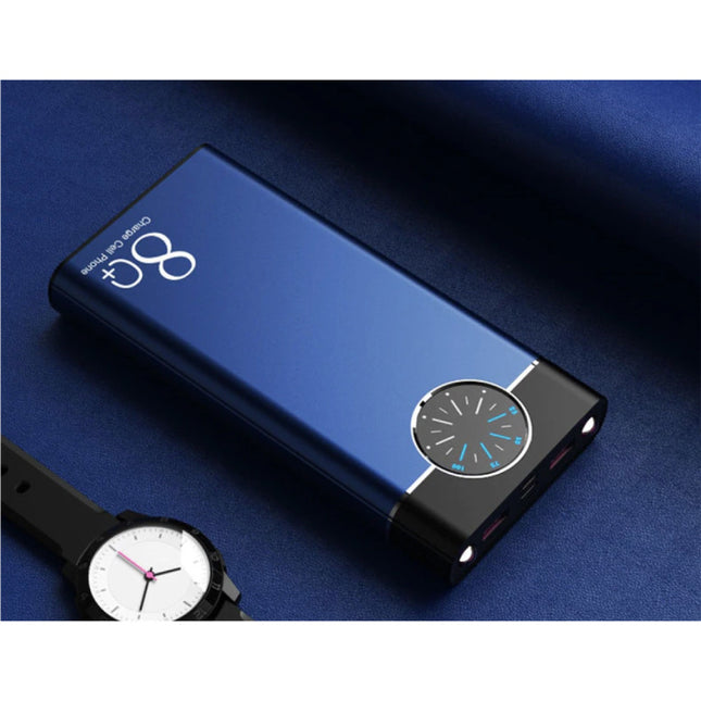 80.000mAh Powerbank met 2 Uitvoer/2 Invoer Poorten - Ingebouwde Zaklamp - Externe Noodaccu Batterij Oplader Charger Blauw