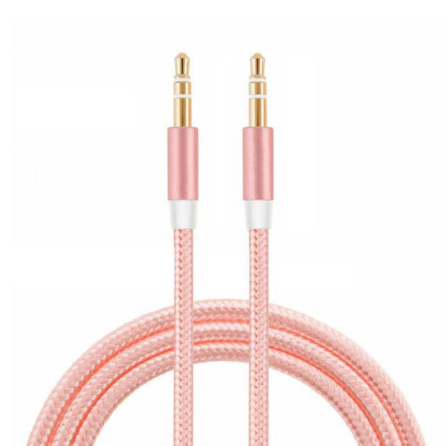 AUX Gevlochten Nylon Aluminium Audio Kabel 1 Meter Extra Sterk 3.5mm Jack Roze