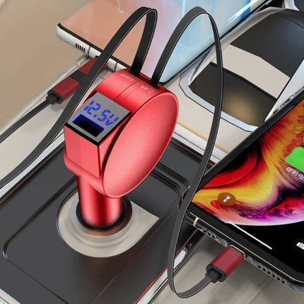 XJ08 3 in 1 USB Autolader/Carcharger voor iPhone Lightning / USB-C / Micro-USB met 60W Fast Charging - Zwart 