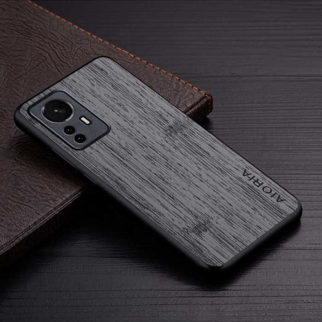 Xiaomi 12 Leren Hoesje - Shockproof Case Cover Hout Patroon Grijs