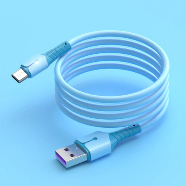 Vloeibare Siliconen Oplaadkabel voor Micro-USB - 5A Datakabel 2 Meter Oplader Kabel Blauw