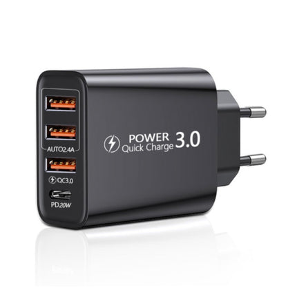4-Poort Stekkerlader 60W - PD / Quick Charge 3.0 / USB Oplader Muur Lader Stekkerlader Adapter Zwart