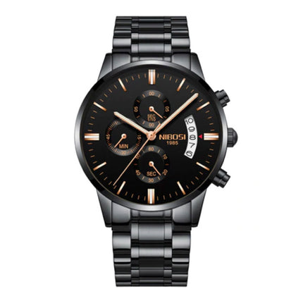 Staal Horloge voor Heren - Luxe Bandje Anoloog Uurwerk voor Mannen Kwarts Zwart