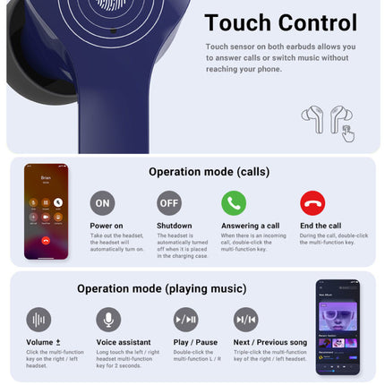T6 Draadloze Oordopjes - Touch Control Oortjes TWS Bluetooth 5.0 Roze