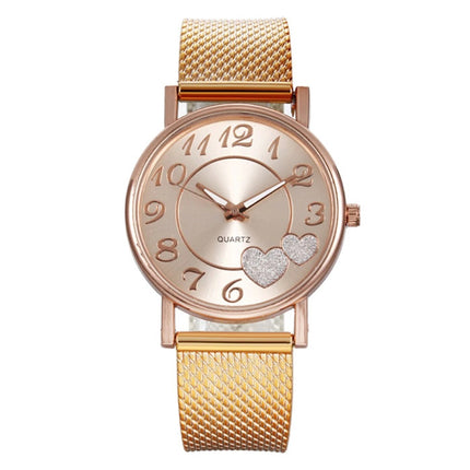 Horloge met Hartjes voor Dames - Kwarts Luxe Anoloog Uurwerk Roestvrij Staal Mesh voor Vrouwen Rose Gold