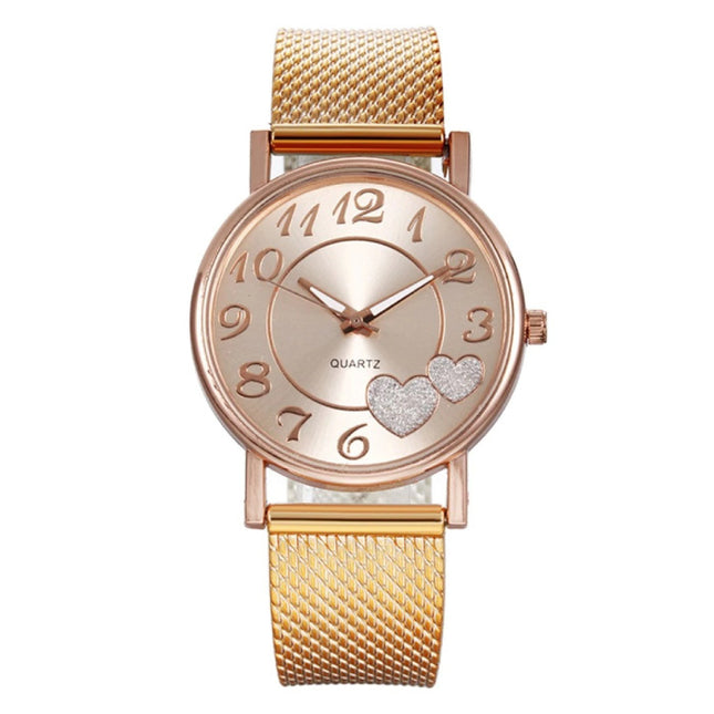 Horloge met Hartjes voor Dames - Kwarts Luxe Anoloog Uurwerk Roestvrij Staal Mesh voor Vrouwen Rose Gold