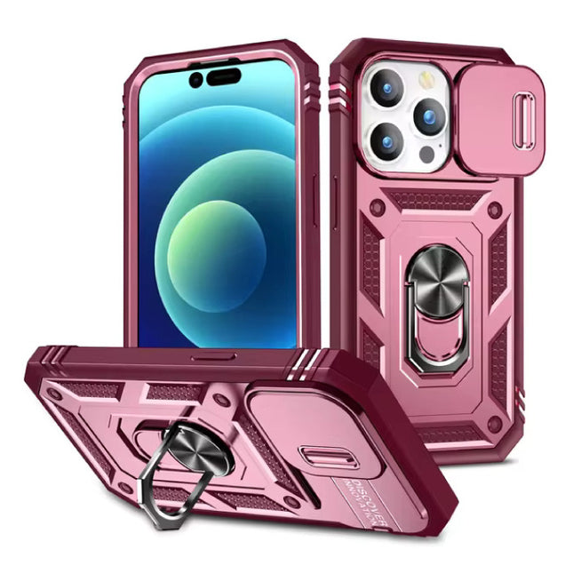 Armor Hoesje voor iPhone 15 Plus - met Kickstand en Camera Slide - Magneet Grip Cover - Roze