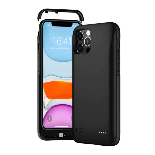 iPhone 12 Powercase 4000mAh Powerbank Hoesje Oplader Batterij Cover Case Zwart