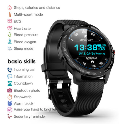 Sports Smartwatch Fitness Sport Activity Tracker Smartphone Horloge iOS Android IP68 iPhone Samsung Huawei Zwart Leer