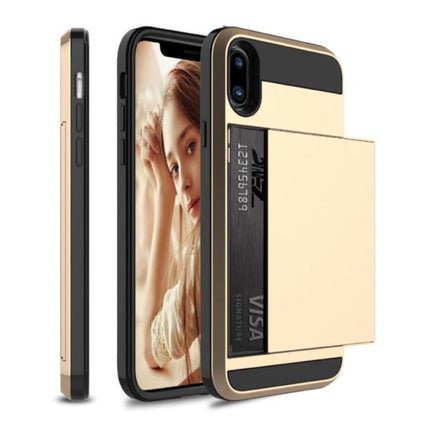 iPhone X - Wallet Card Slot Cover Case Hoesje Business Goud