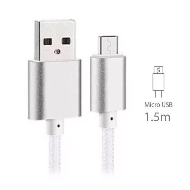USB 2.0 - Micro-USB Oplaadkabel Gevlochten Nylon Oplader Data Kabel Data Android 1.5 Meter Wit