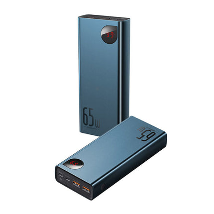 65W Powerbank met PD Poort 20.000mAh met 5 USB Poorten  - LED Display Externe Noodaccu Batterij Oplader Charger Blauw