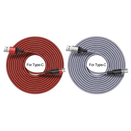 Extra Lange 8M USB-C Oplaadkabel Datakabel Gevlochten Nylon Oplader Rood