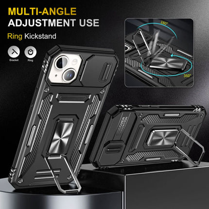 iPhone 15 - Armor Hoesje met Kickstand en Camera Slide - Magneet Grip Cover Case Zwart 
