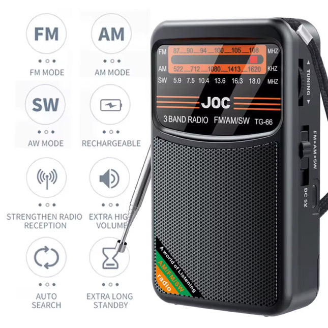 TG77 Noodradio op Batterij - USD-C Herlaadbaar - FM AM SW Radio - Goud