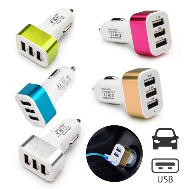 10-Pack High Speed 3-Port Autolader/Carcharger - 5 Kleuren 